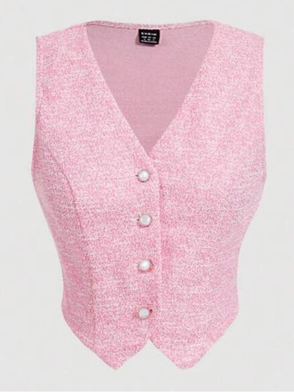 Pink Tweed Pearl-Button Vest